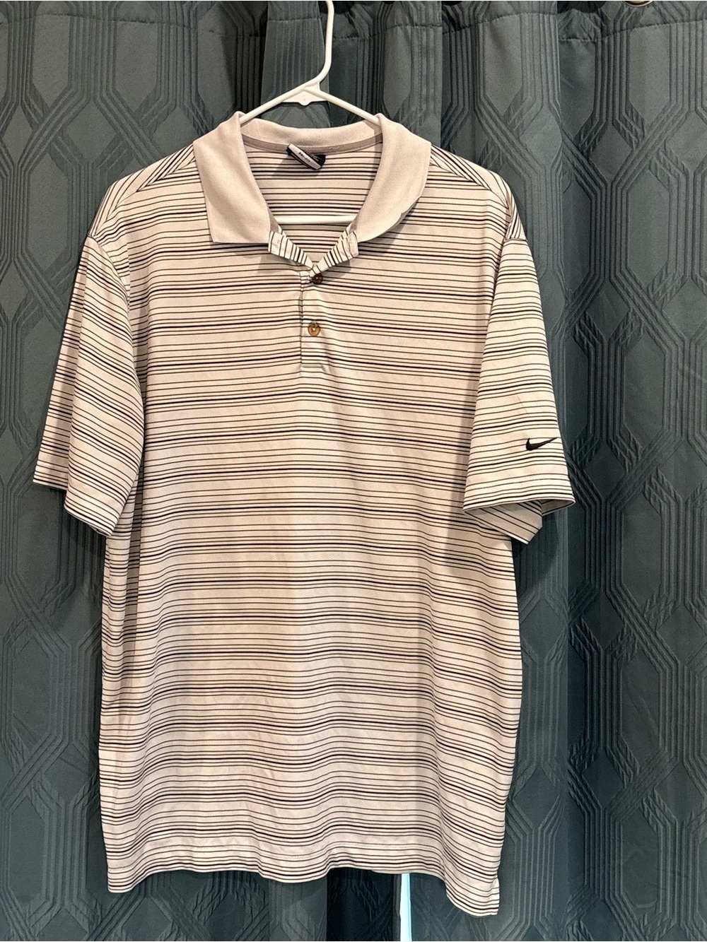 Nike Dri-Fit Men's White and Black Striped Polo Sz XL